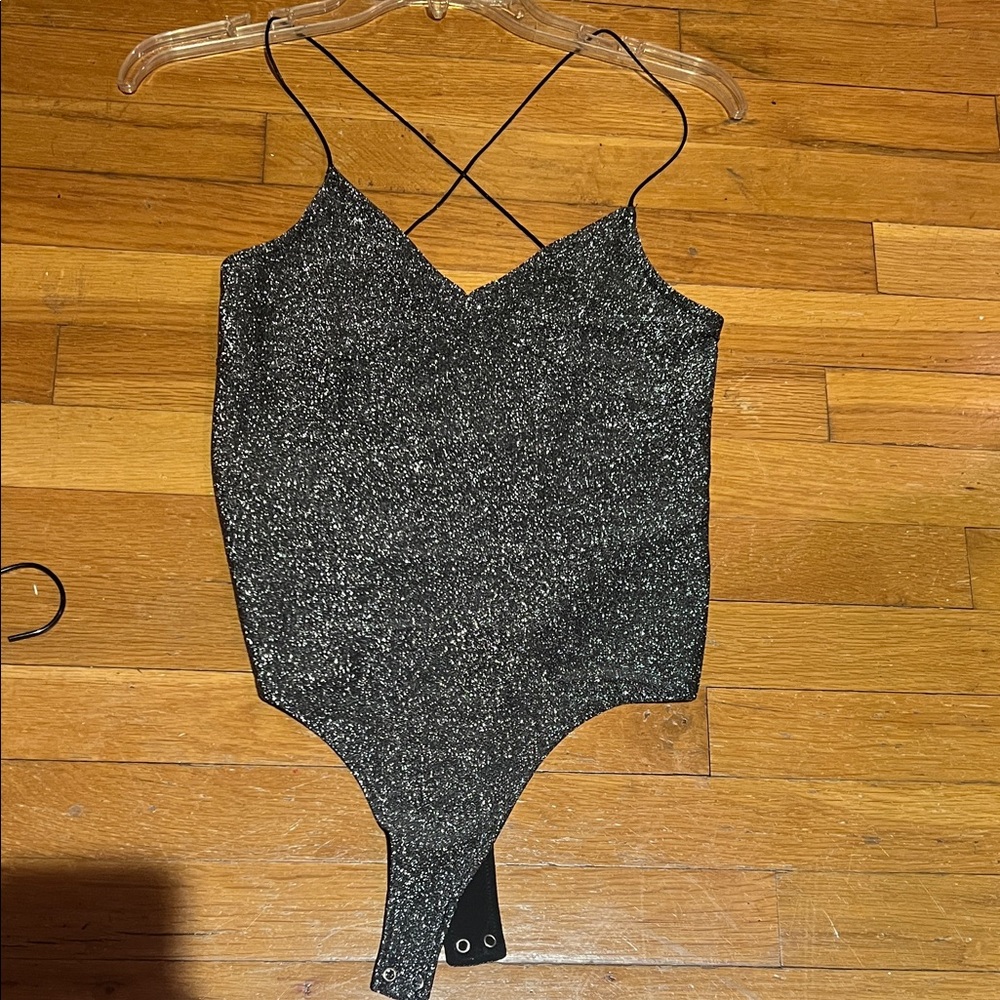House of Harlow 1960 Black Glitter Bodysuit